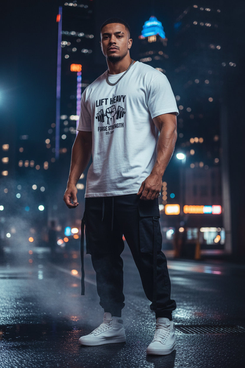 Lift Heavy Forge Strength | Unisex Classic Crew Neck Gym T-Shirt | Motivational Fitness Tee